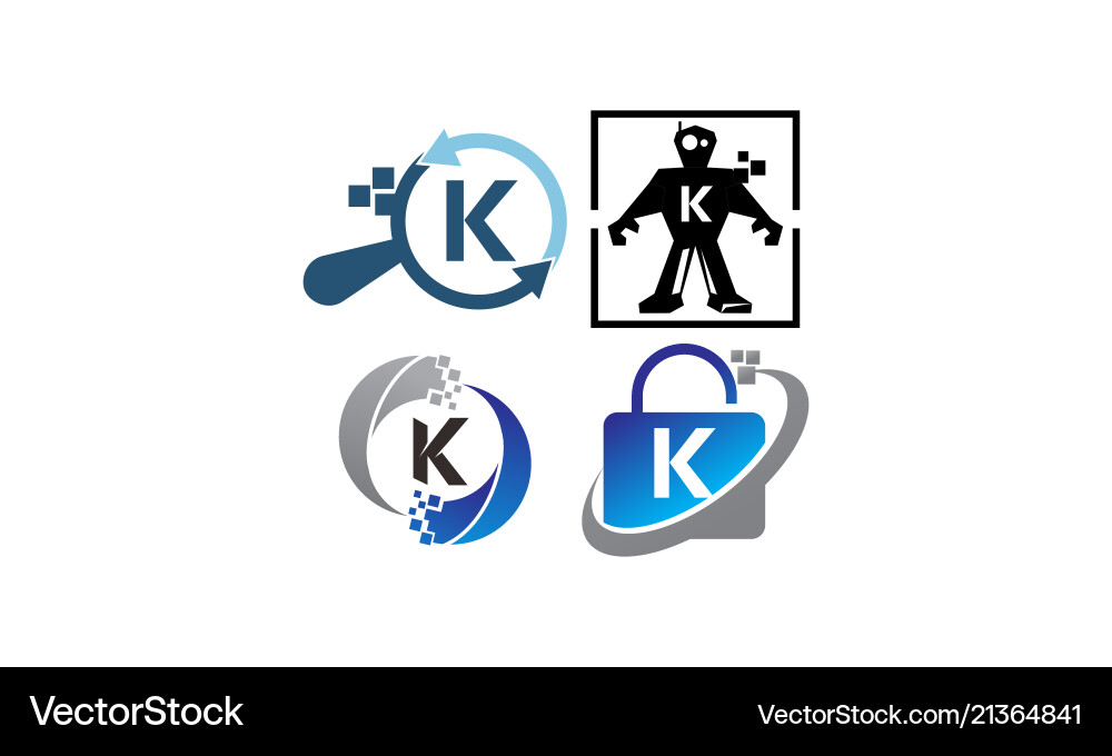 Technology application k template set vector image