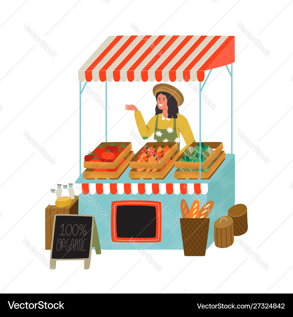 Bauernmarkt stall Frau verkaufen Bio-Lebensmittel Bauernmarkt stall Frau verkaufen Bio-Lebensmittel vektorbild