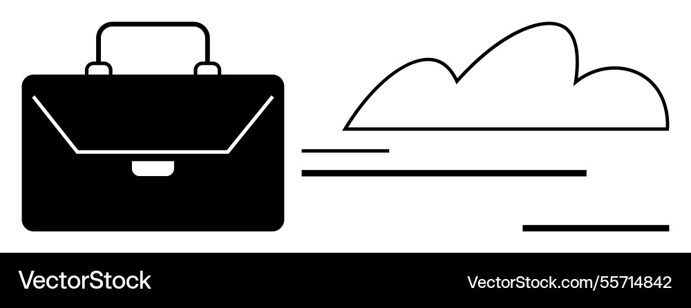 Briefcase with cloud and speed lines portraying Briefcase with cloud and speed lines portraying vector image