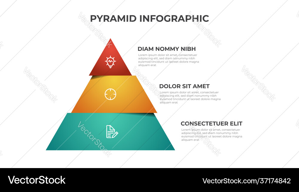 Colorful pyramid infographic template with 3 Colorful pyramid infographic template with 3 vector image