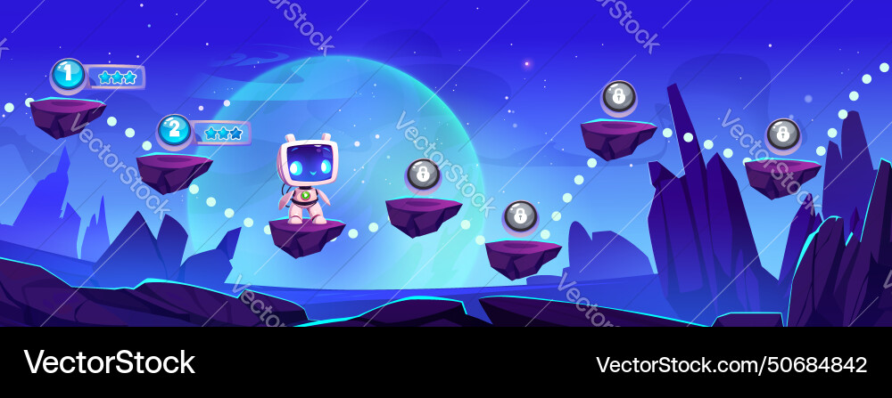 Game level map on space alien planet Game level map on space alien planet vector image