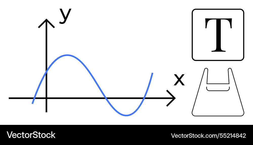 Graph with sine wave typography tool and object Graph with sine wave typography tool and object vector image