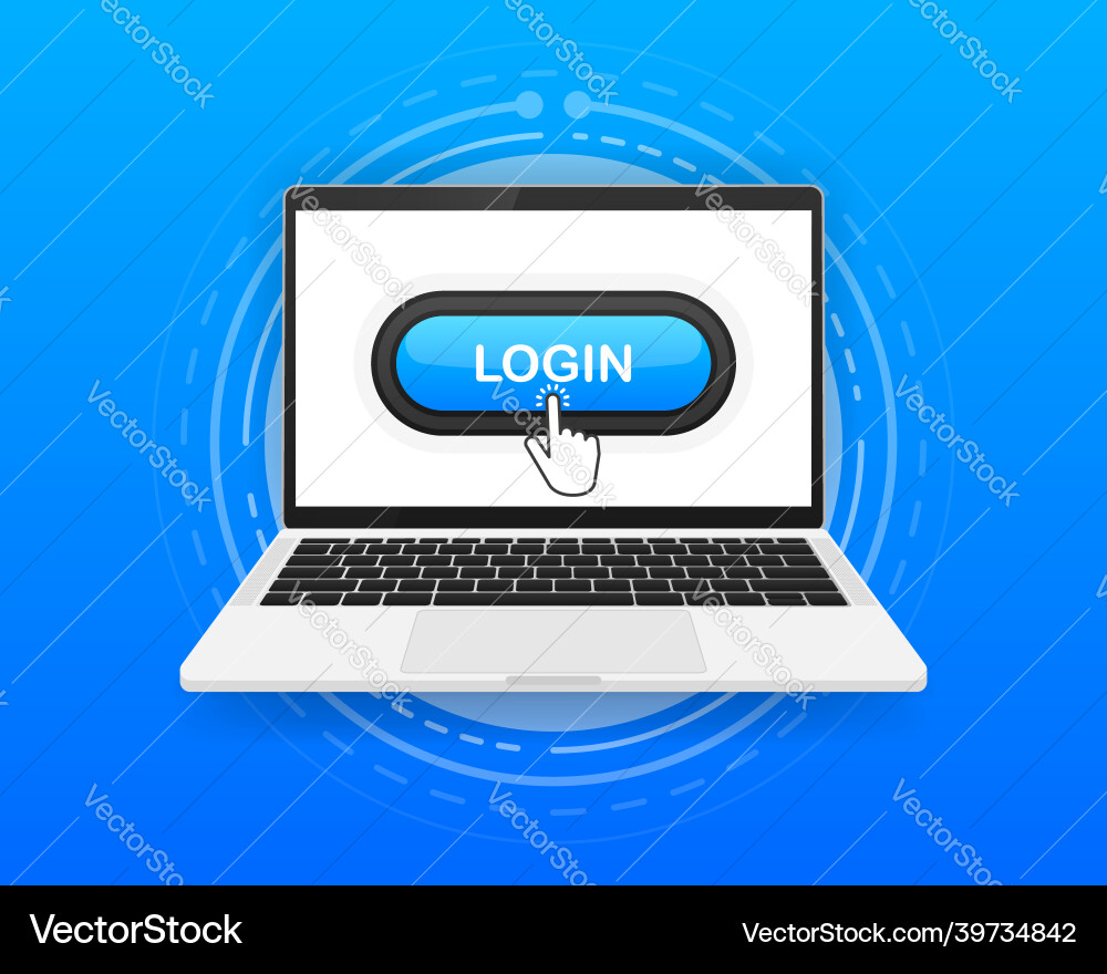 Login button and hand cursor on the screen vector image