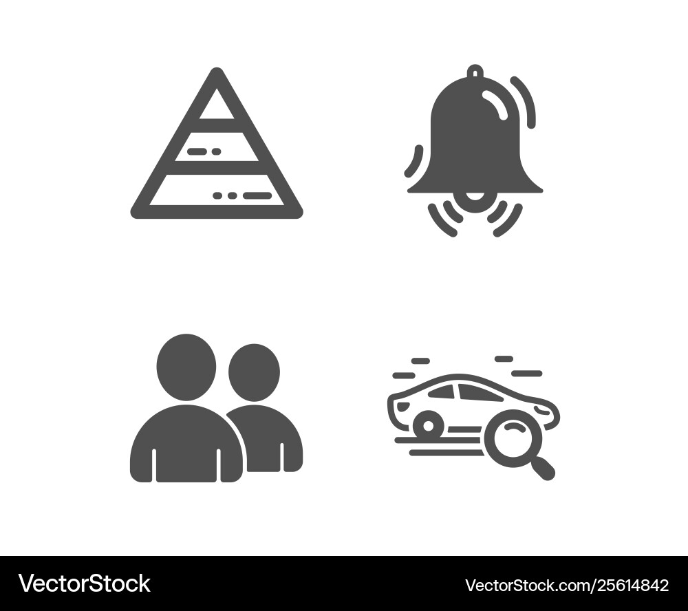 Pyramid chart clock bell and users icons search Pyramid chart clock bell and users icons search vector image