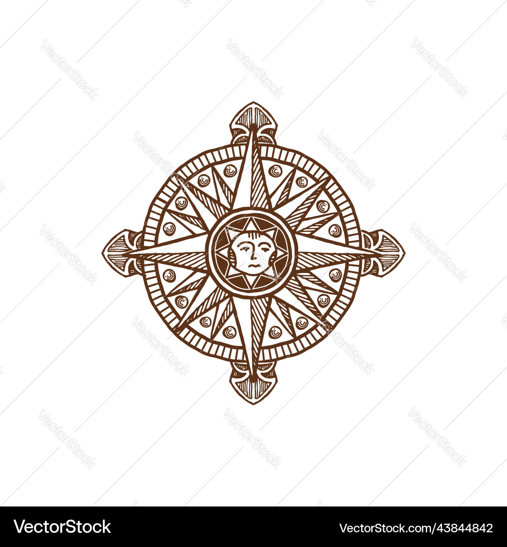 Rose of wind isolate windrose compass medieval map vector image