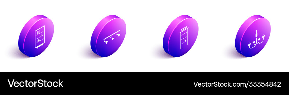 Set isometric library bookshelf led track lights Vector Image