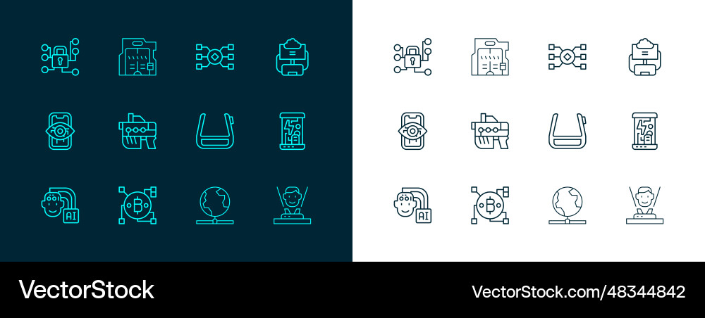 Set line cloud database blockchain technology Set line cloud database blockchain technology vector image