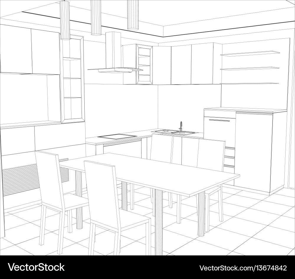 Sketch plan kitchen in the wire Sketch plan kitchen in the wire vector image