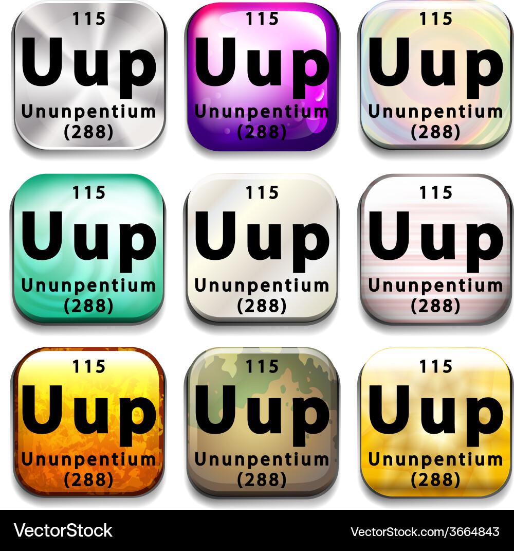 A periodic table button showing ununpentium Vector Image