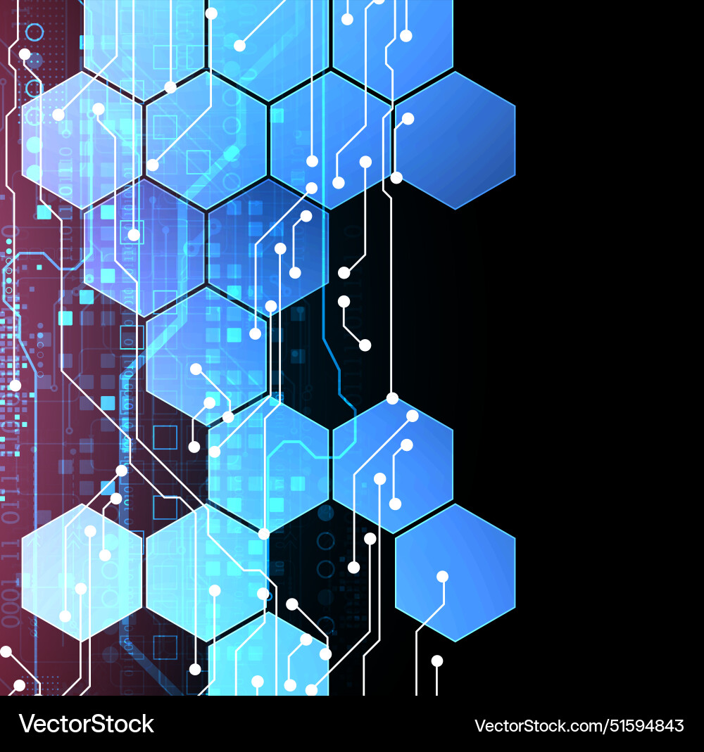 Abstract circuit board and hexagons on gradient Abstract circuit board and hexagons on gradient vector image