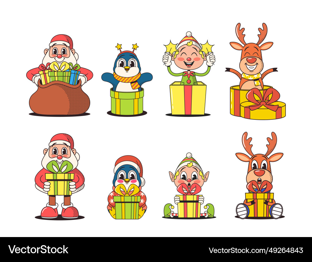 Christmas characters in a charming retro style Christmas characters in a charming retro style Vector Image