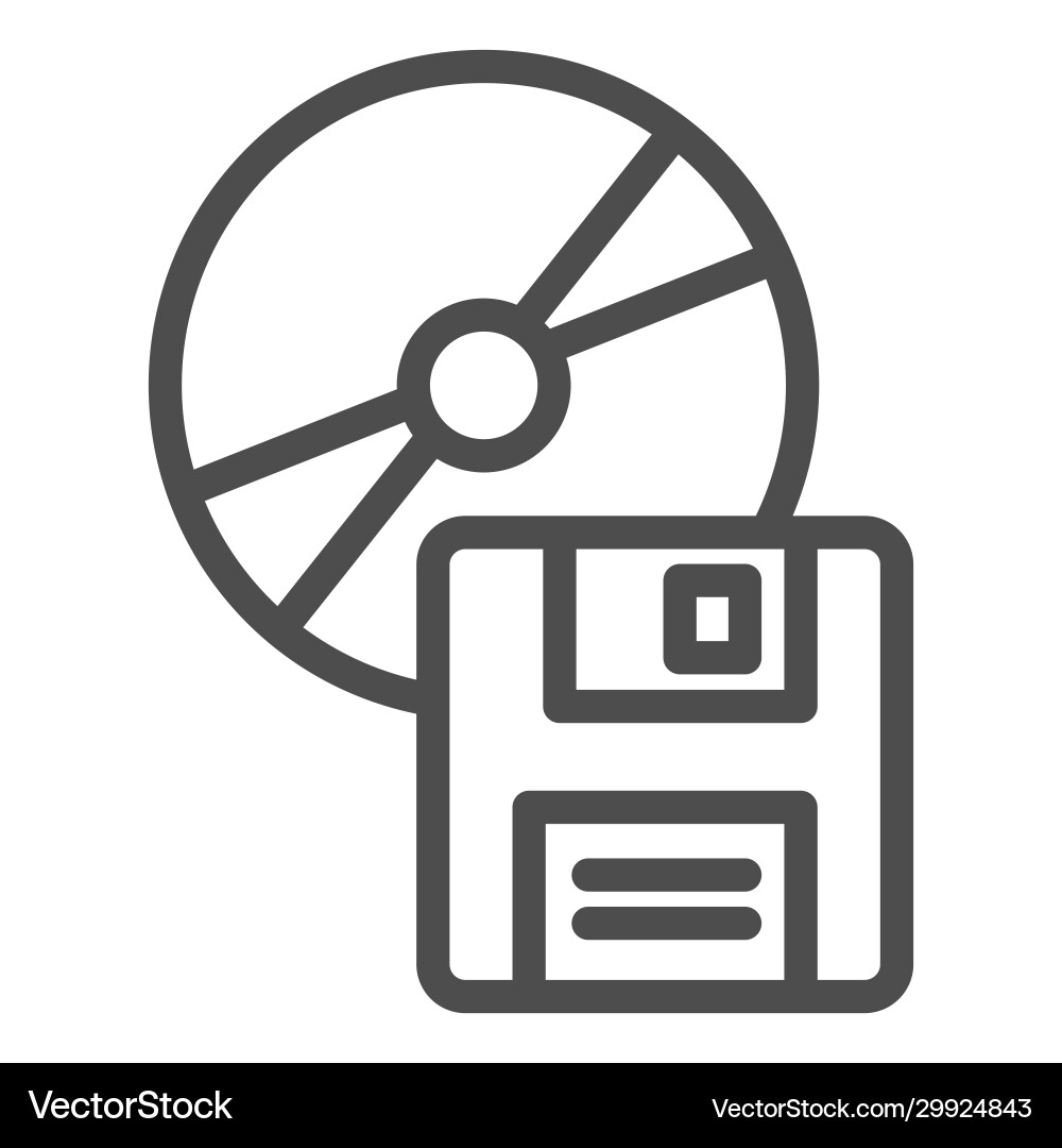 Compact disk and floppy diskette line icon Compact disk and floppy diskette line icon vector image