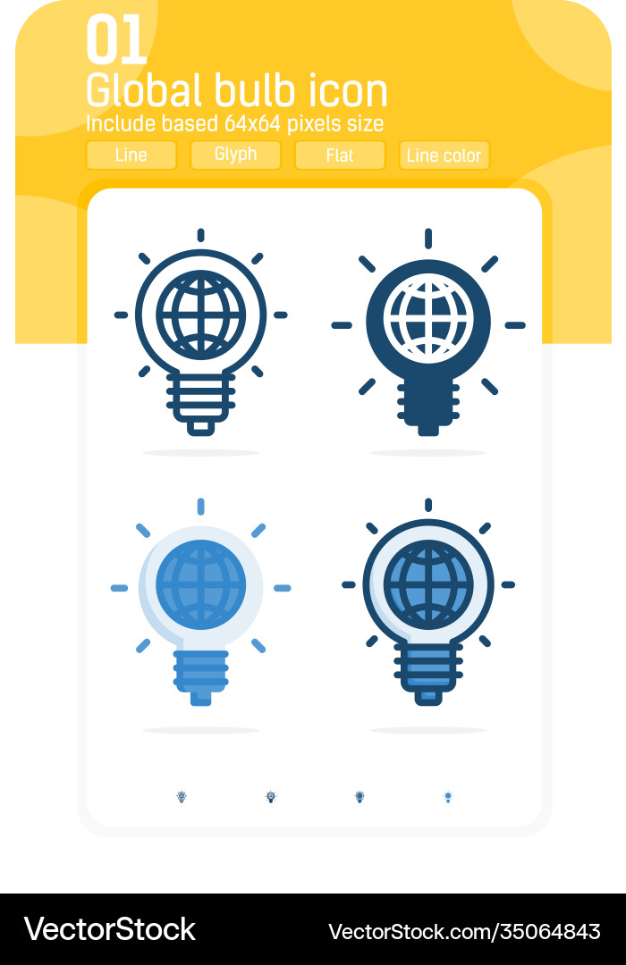 Global bulb icon with high quality multiple style vector image