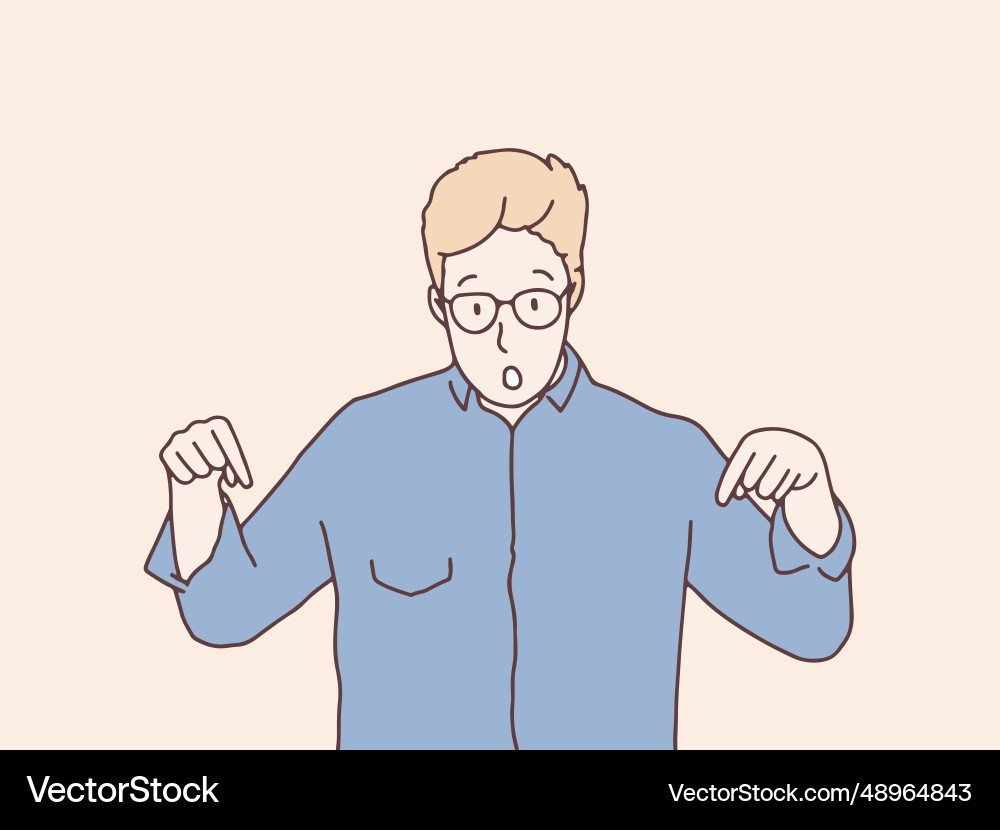 Man pointing gesture below of him simple korean Vector Image