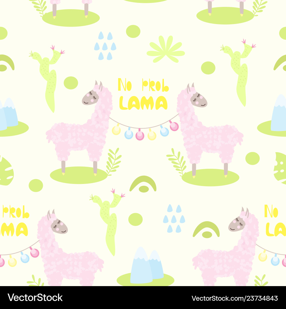 Seamless pattern with llama no problama Seamless pattern with llama no problama vector image