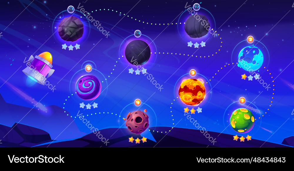 Ui level map for galaxy space game cartoon Ui level map for galaxy space game cartoon vector image