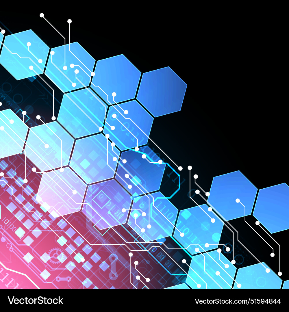 Abstract circuit board and hexagons on gradient Abstract circuit board and hexagons on gradient Vector Image