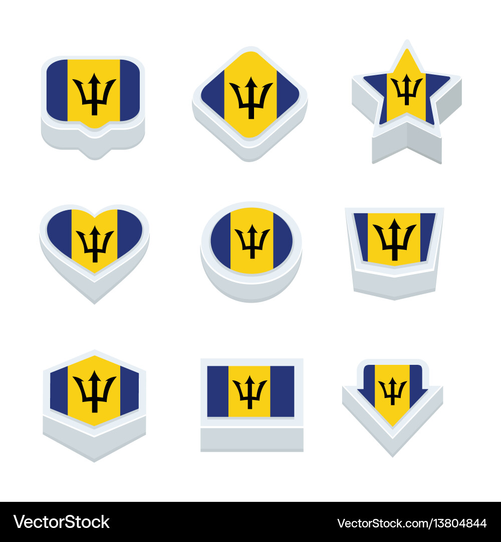 Barbados flags icons and button set nine styles Vector Image