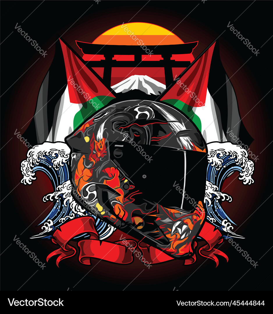 Full face helmet front view with waves Full face helmet front view with waves vector image