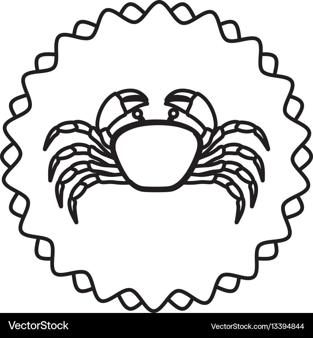 Monochrome line contour with crab in circular vector image