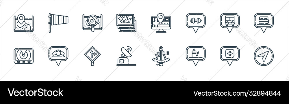 Navigation and maps line icons linear set quality Navigation and maps line icons linear set quality vector image