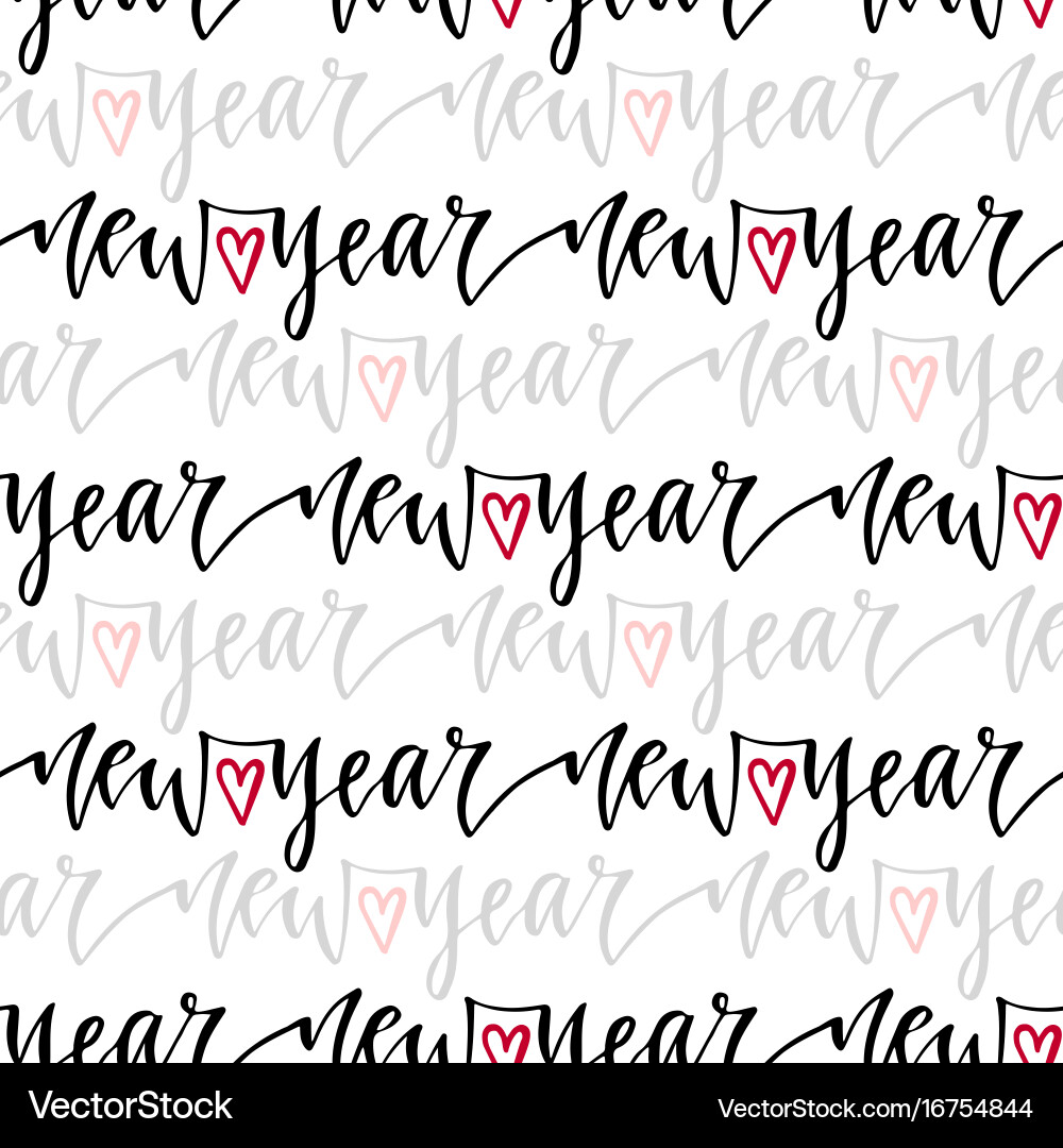 New year seamless pattern with handwritten text Vector Image