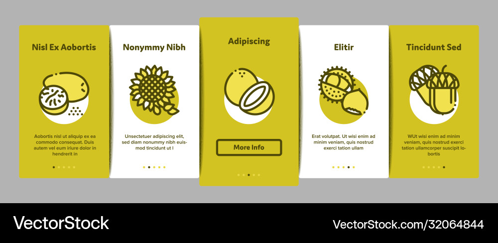 Nut food different onboarding elements icons set Vector Image