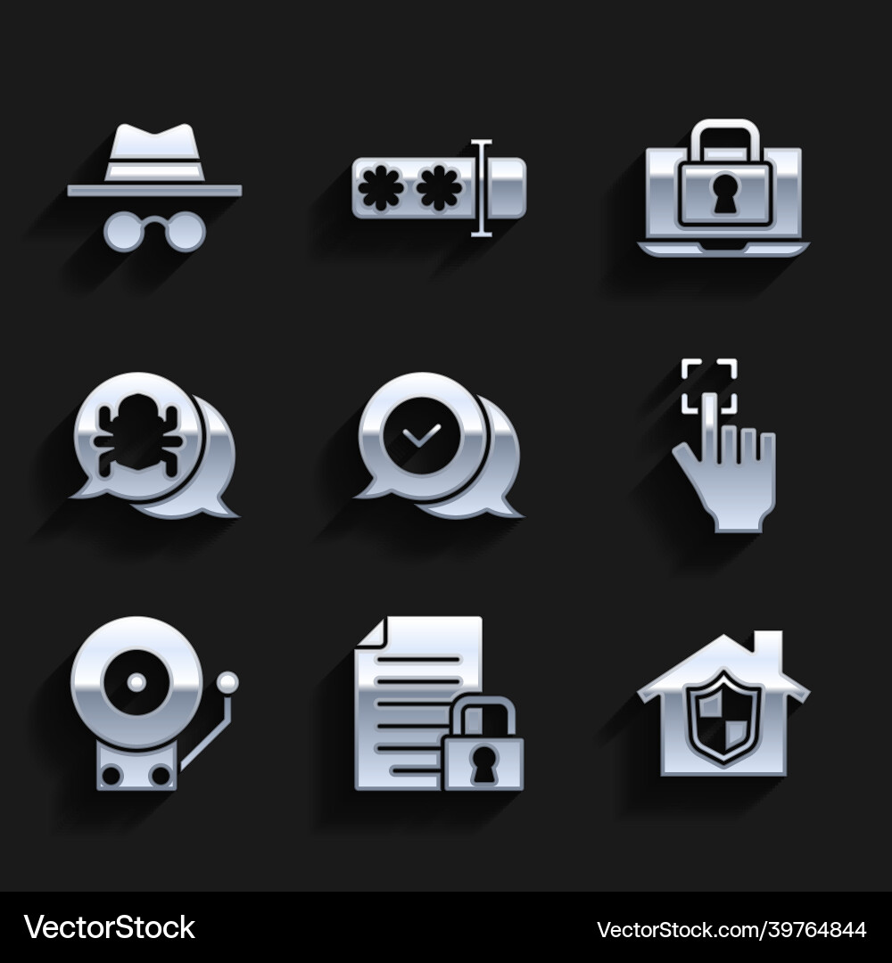 Set check mark in speech bubble document and lock Set check mark in speech bubble document and lock vector image