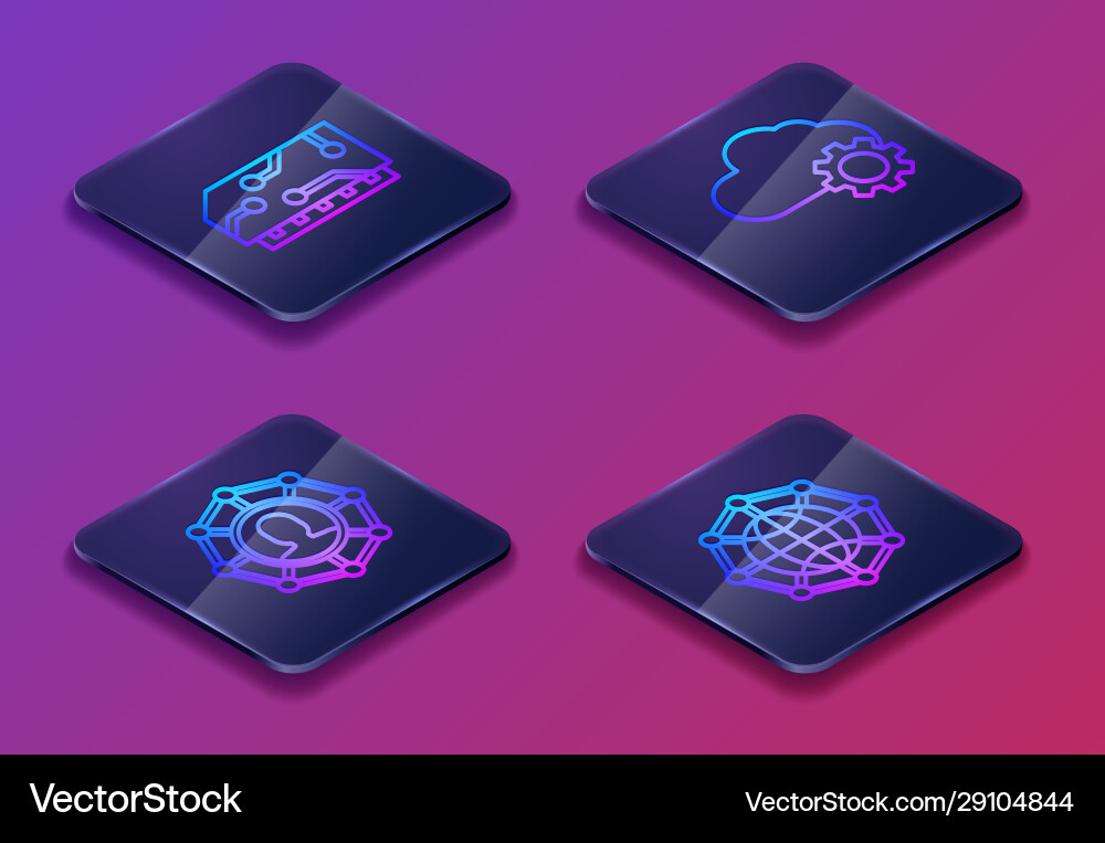 Set isometric line ram random access memory Vector Image