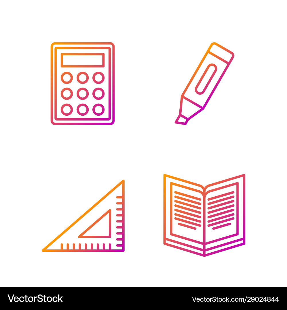 Set line open book triangular ruler calculator Set line open book triangular ruler calculator vector image