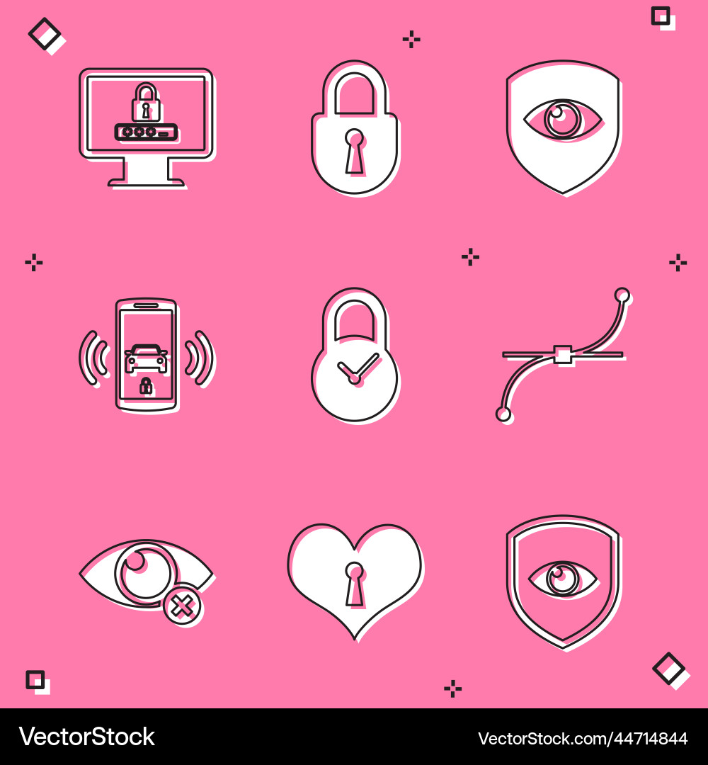 Set monitor with password lock shield and eye vector image