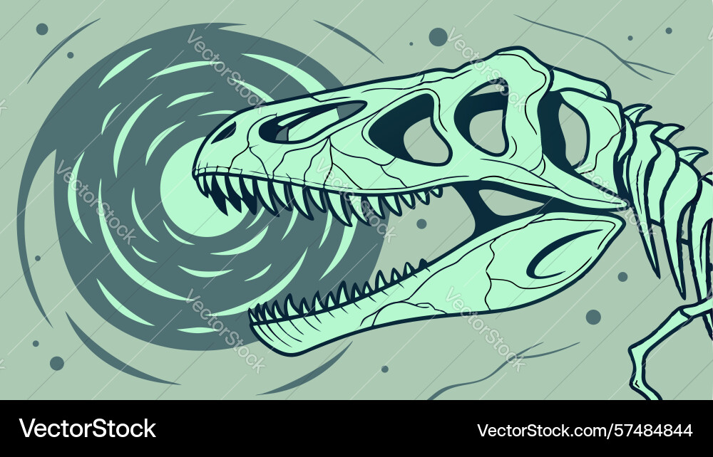 Swirling t-rex skeleton in an abstract dynamic vector image