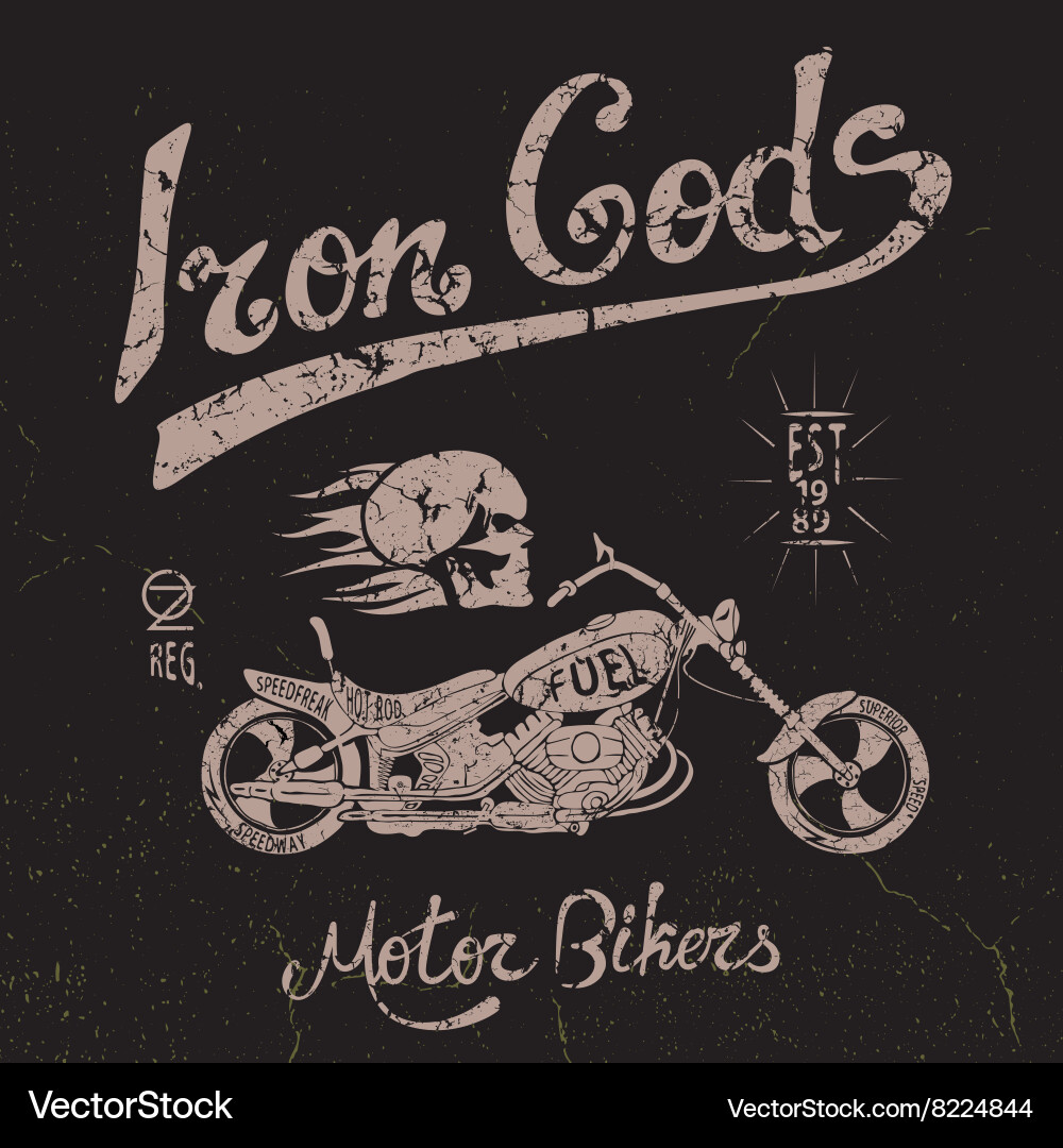 Vintage label with skull and motorcycle Vector Image