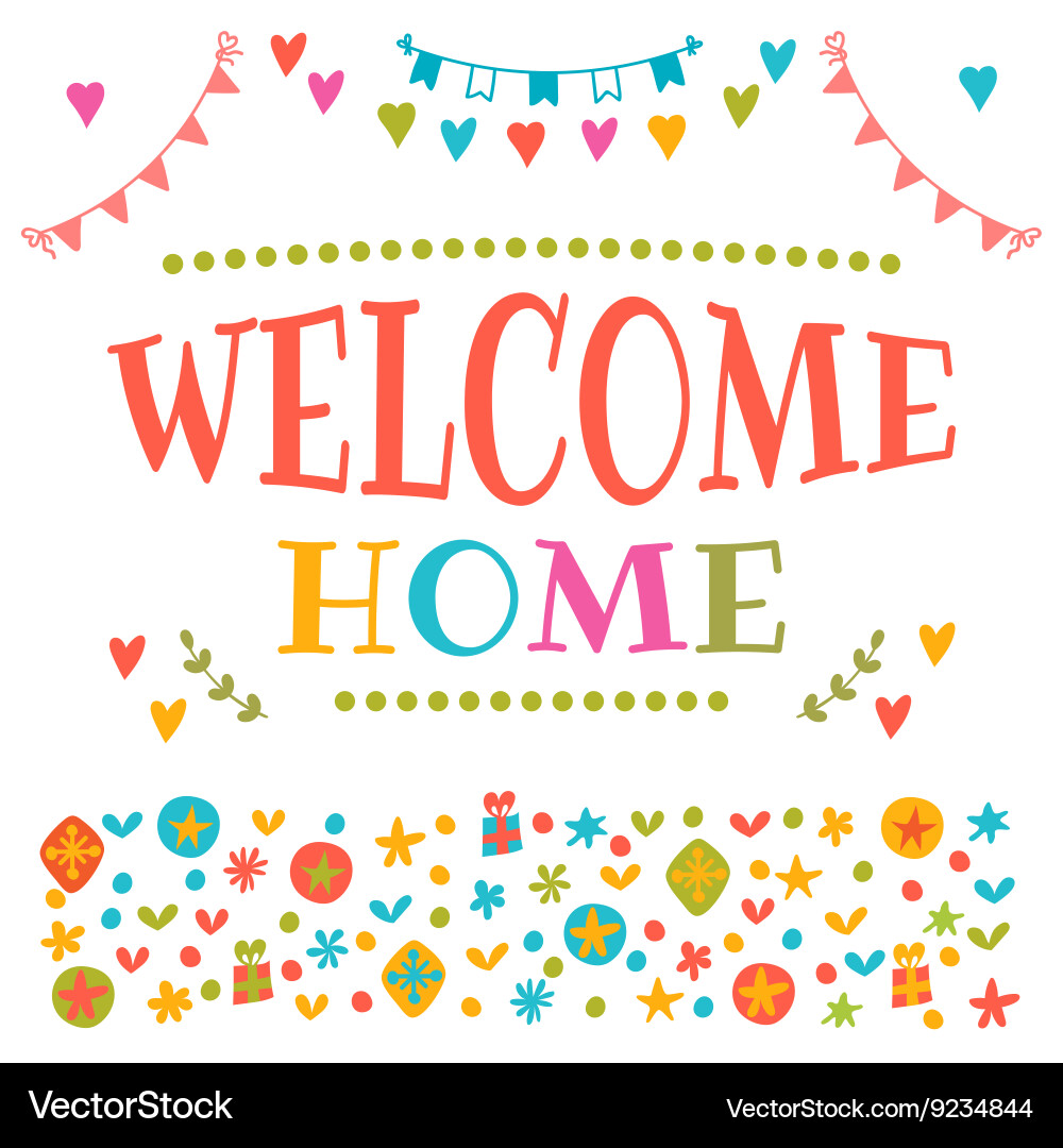 Welcome home text with colorful design elements vector image