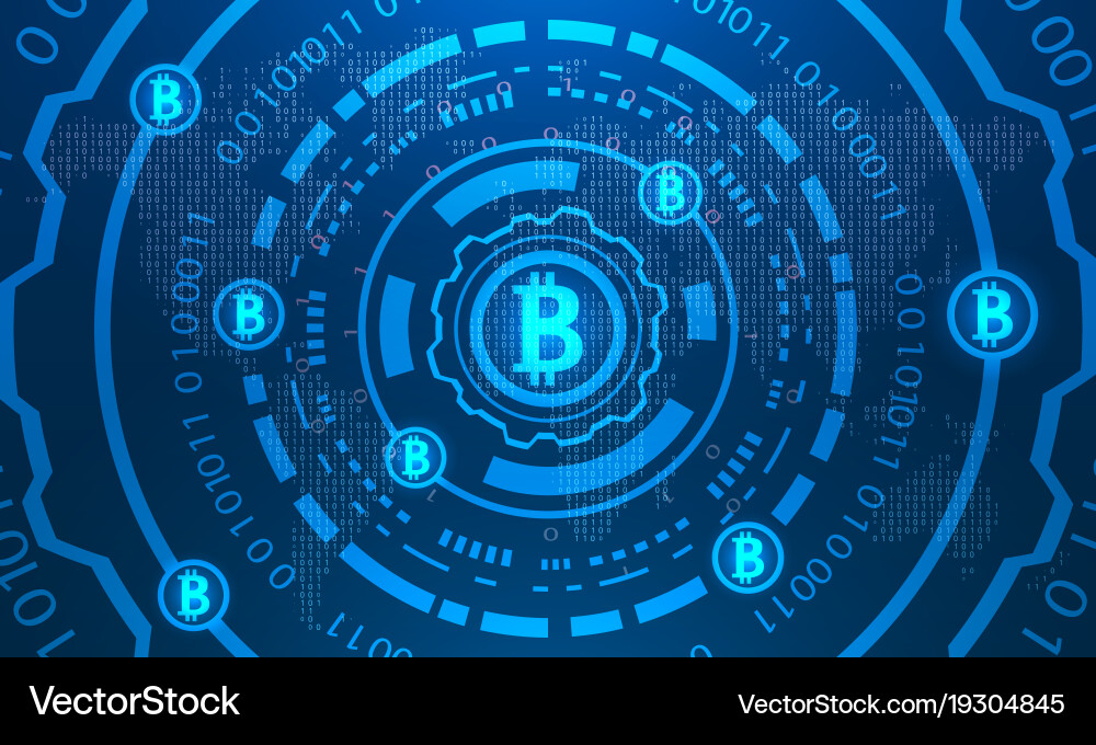 Bitcoins with hud elements binary world map btc vector image