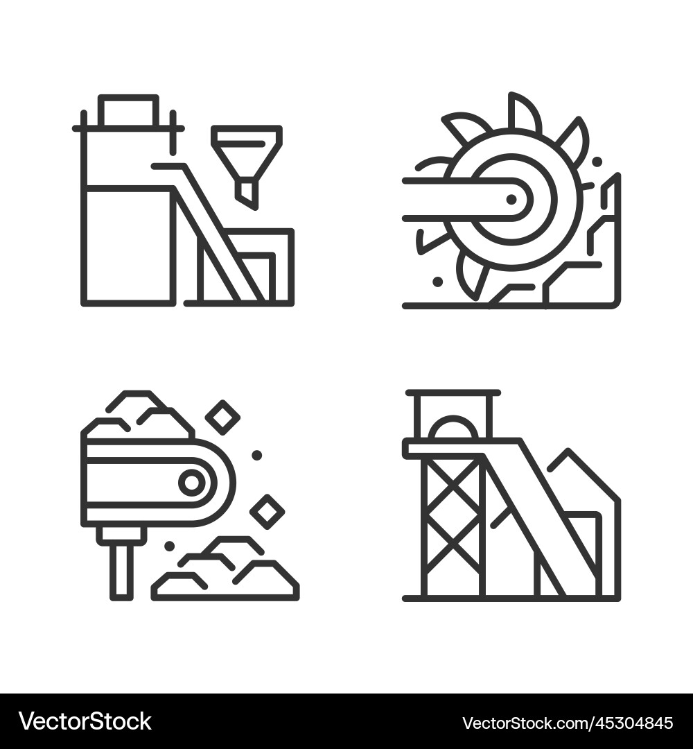 Coal mining process pixel perfect linear icons set Coal mining process pixel perfect linear icons set vector image