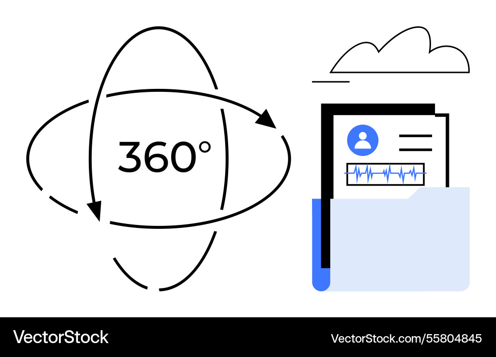 Comprehensive 360-degree data analysis with cloud Vector Image
