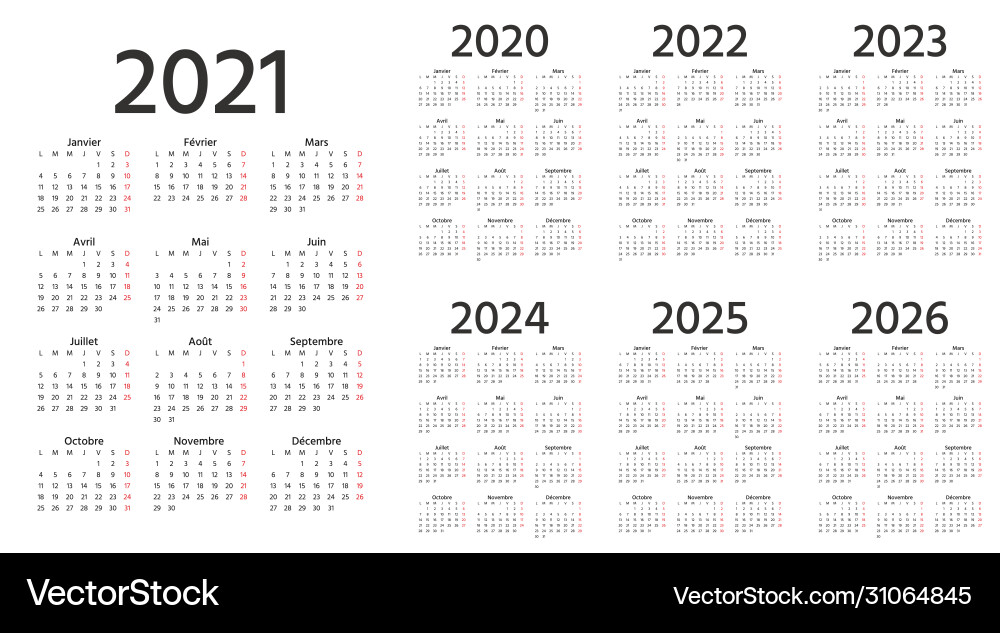 French calendar 2021 2022 2023 2024 2025 2026 French calendar 2021 2022 2023 2024 2025 2026 vector image