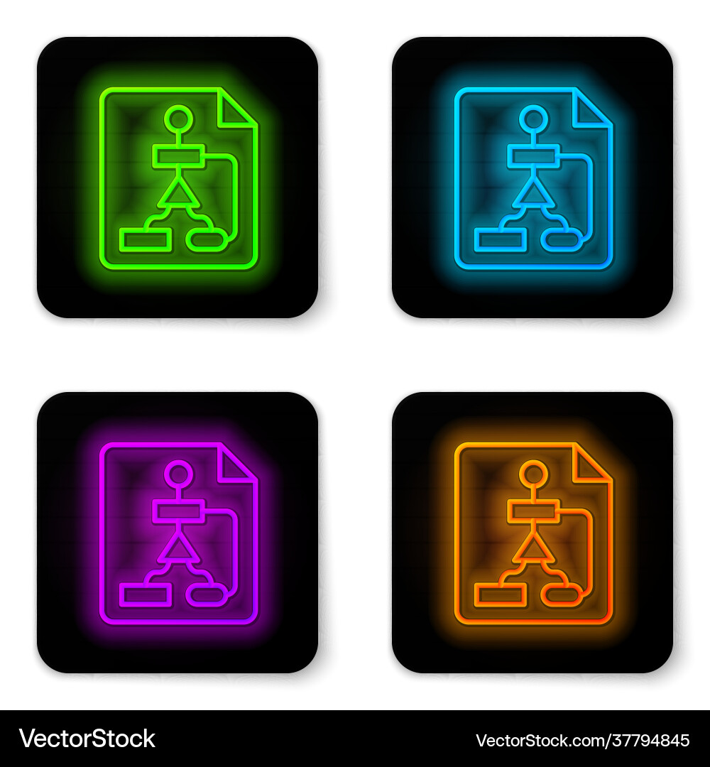 Glowing neon line tile flowchart for program Glowing neon line tile flowchart for program vector image