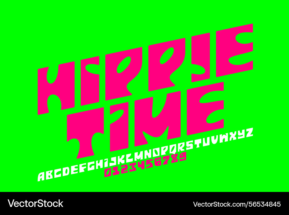 Hippie time font alphabet letters and numbers Hippie time font alphabet letters and numbers vector image