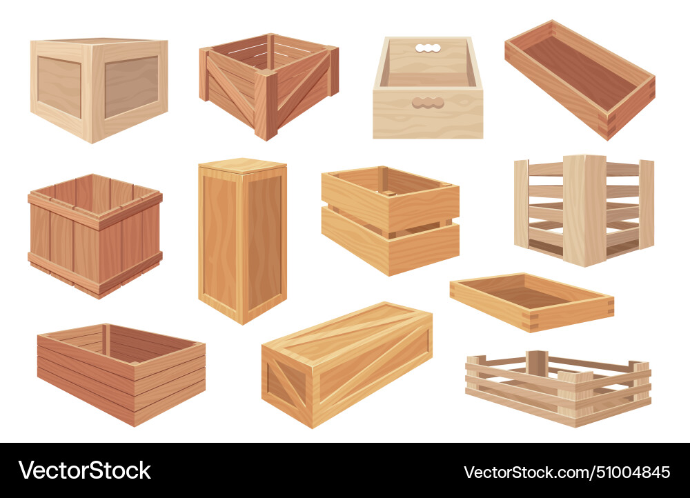 Holzkisten Karikaturkisten und Verpackungen Holzkisten Karikaturkisten und Verpackungen vektorbild