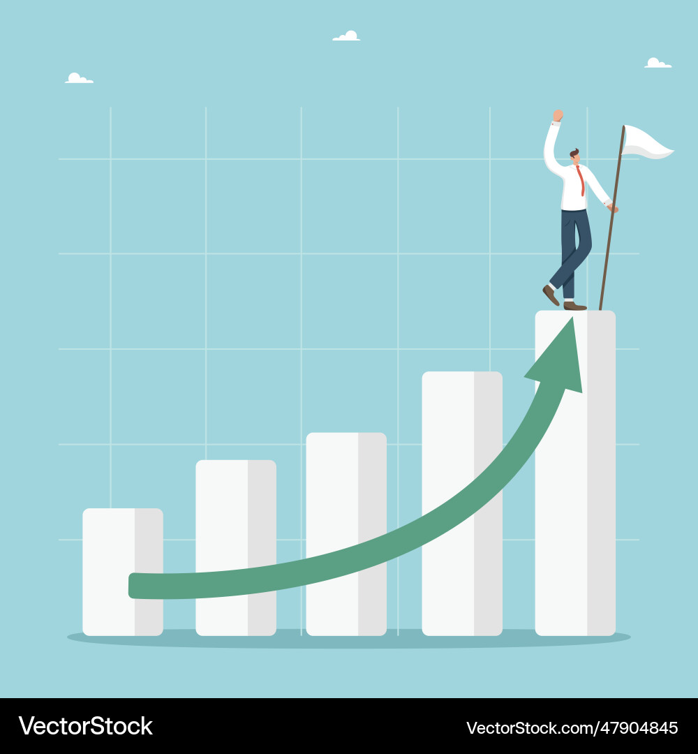 Man with a flag stands on the graph vector image