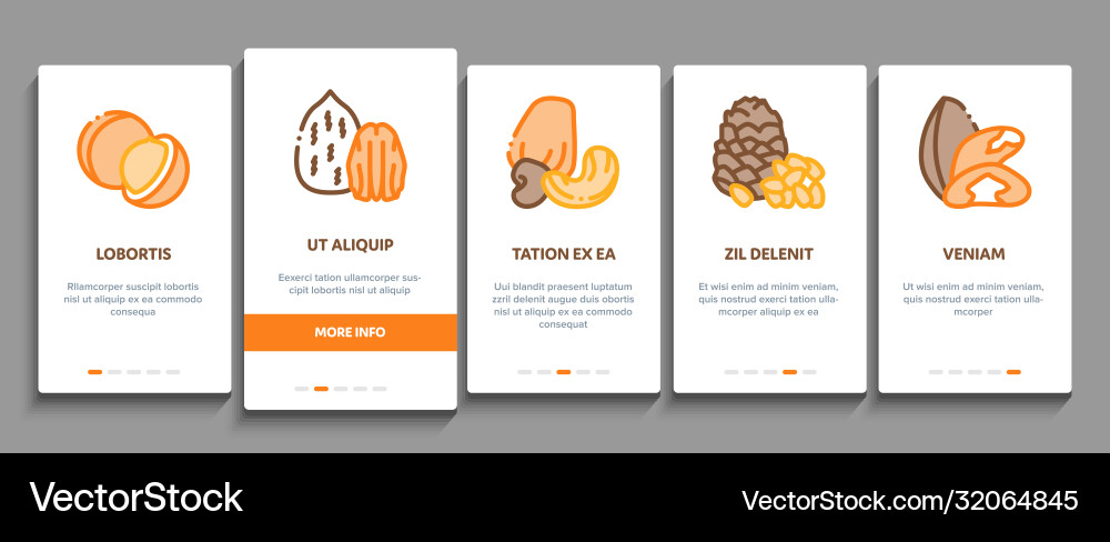 Nut food different onboarding elements icons set Vector Image