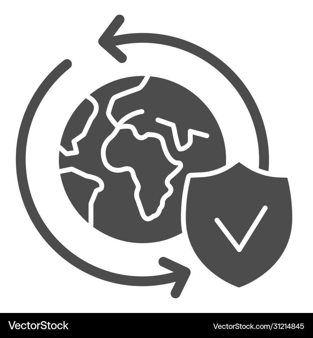 Planet with arrows and shield solid icon logistic Planet with arrows and shield solid icon logistic vector image