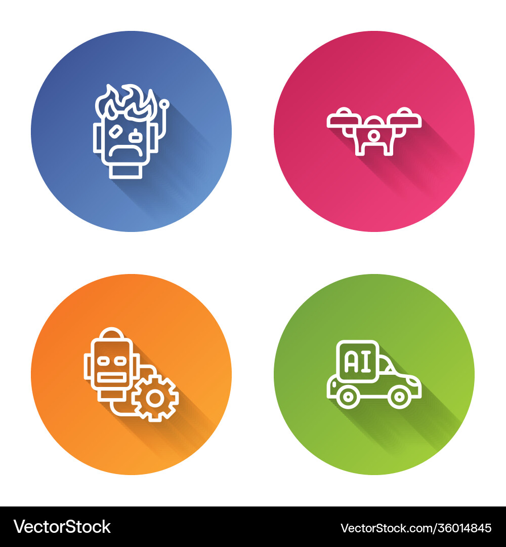 Set line robot burned out drone setting Set line robot burned out drone setting vector image