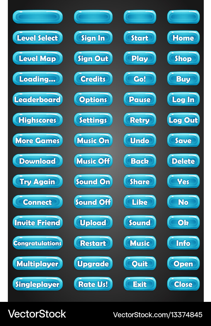 Set of text game buttons in cartoon style vector image