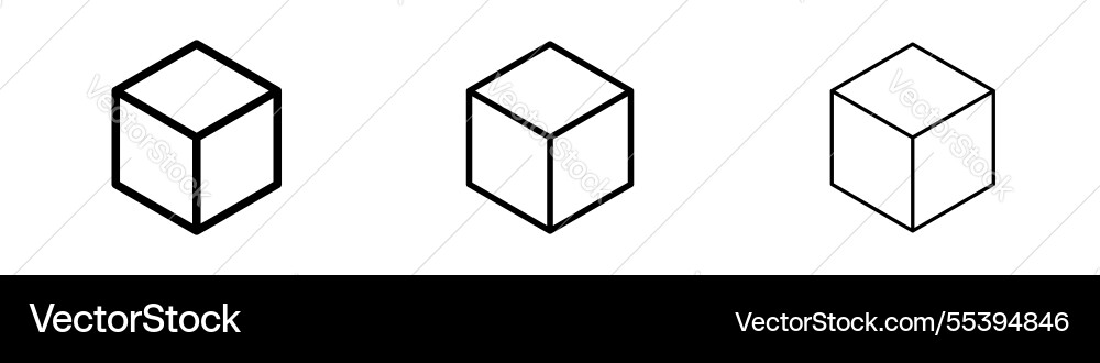 Cube icons in three different stroke lines Vector Image