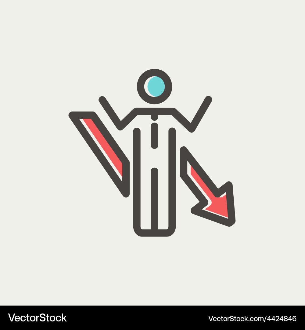 Man with arrow down thin line icon vector image