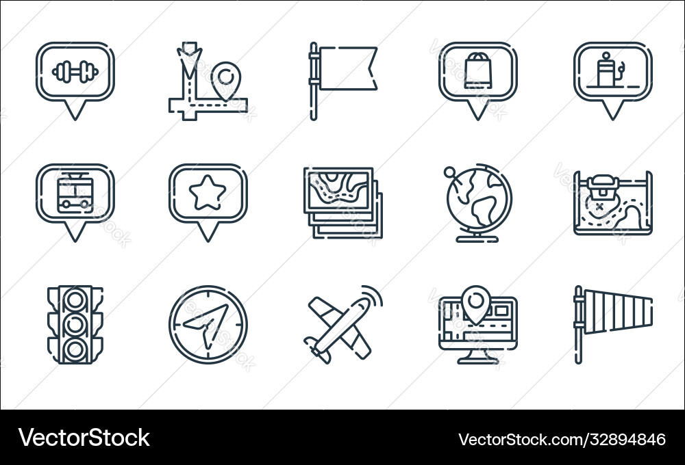 Navigation and maps line icons linear set quality Navigation and maps line icons linear set quality vector image