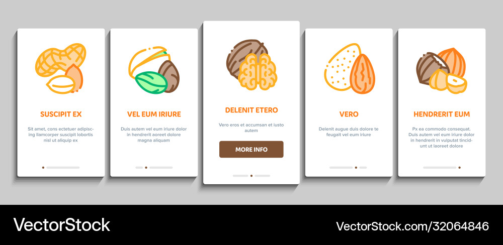 Nut food different onboarding elements icons set Vector Image